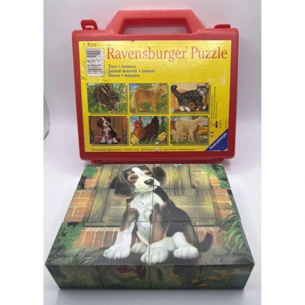 Ravensburger Farm Animals Six Sided Cube Blocks Puzzle With Carry Case 2006